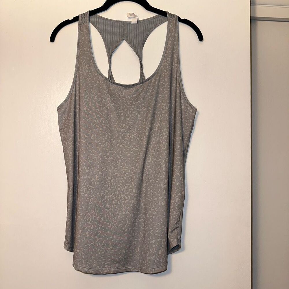 Under Armour Womens Large Patterned Gray Tan Open Twist Back Active Tank Top EUC